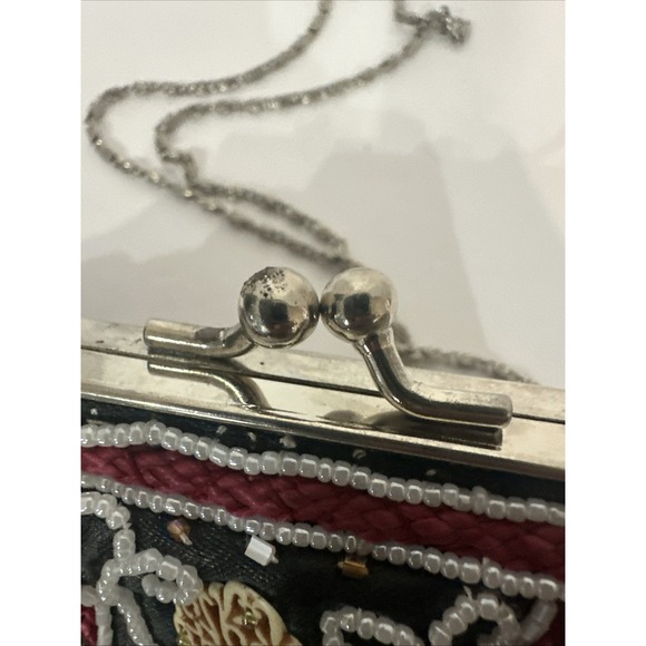 Vintage Small Ladies Black And Multicolor Beaded Coin Crossbody - Picture 7 of 9